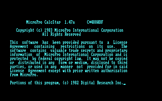 MicroPro Calcstar 1.47a - Splash